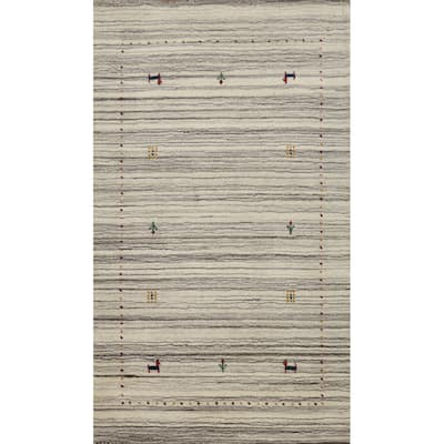 Hand Knotted Oriental 100% Wool Carpet Tribal Animal Pictorial Beige & Ivories Gabbeh Area Rug - 4' 11'' X 3' 0''