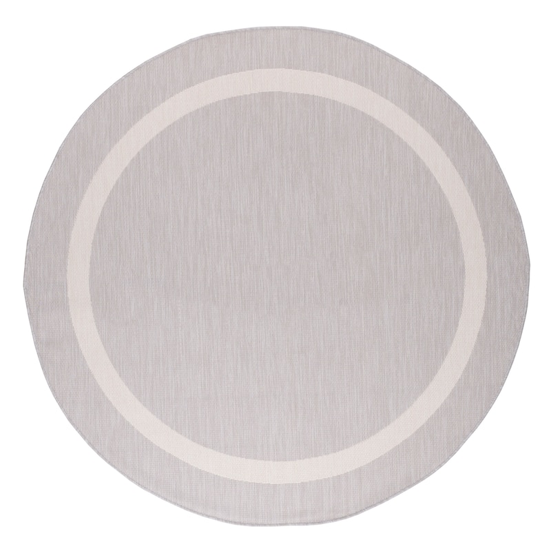 Beverly Rug Modern Bordered Indoor Outdoor Rug, Outside Carpet for Patio, Deck, Porch - 7'Round - Grey