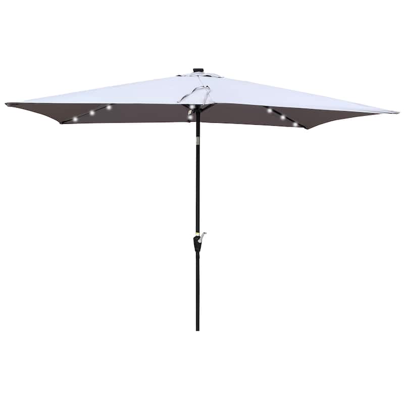 10x6.5ft Rectangular Solar LED Outdoor Umbrella with Crank and Tilt for Garden, Pool