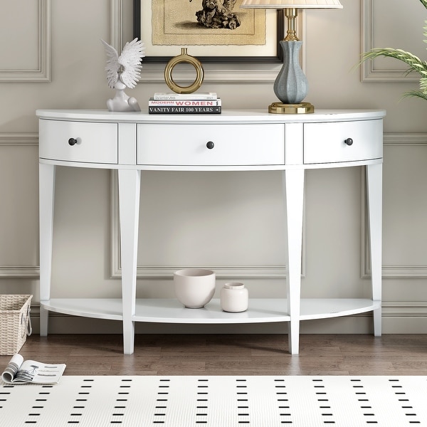 Modern Console Table Curved Entryway Table with 3 Storage Drawers