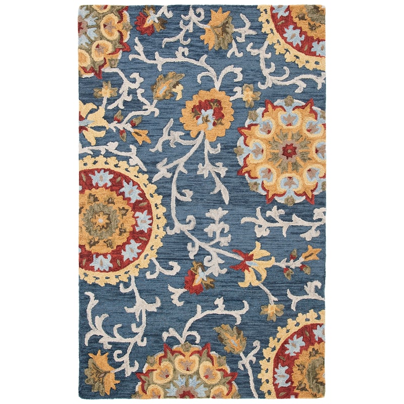 SAFAVIEH Handmade Blossom Maaret Modern Floral Wool Rug - 2'3" x 4' - Navy/Multi