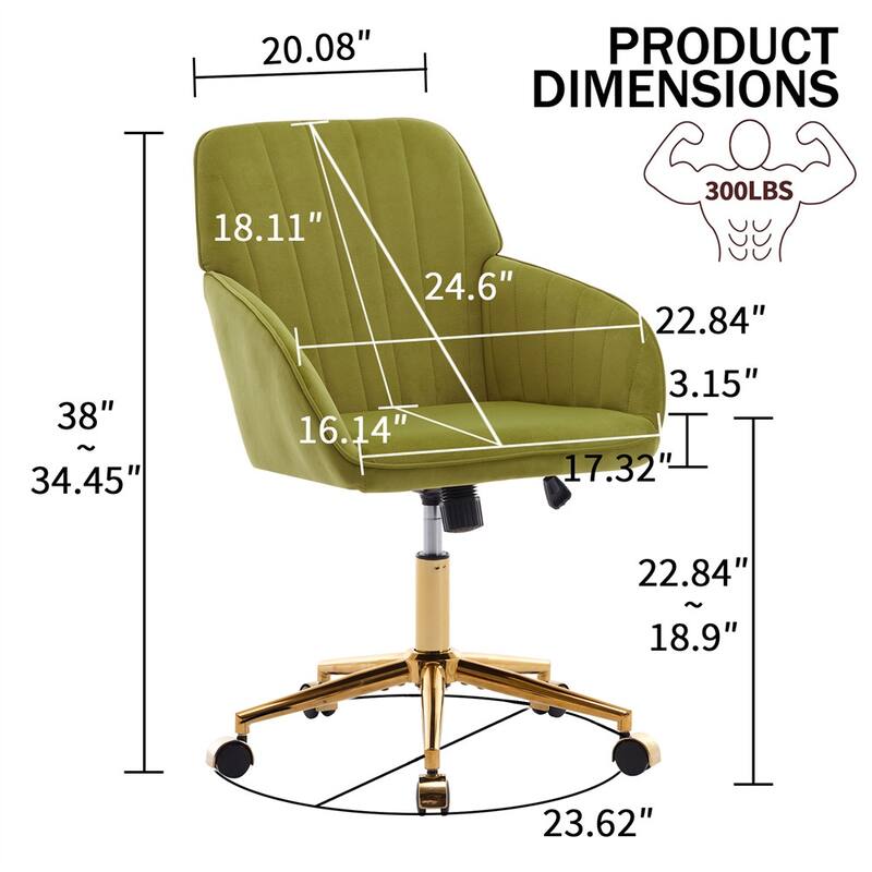 Velvet Adjustable Home Office Swivel Leisure Desk Chair with Gold Base