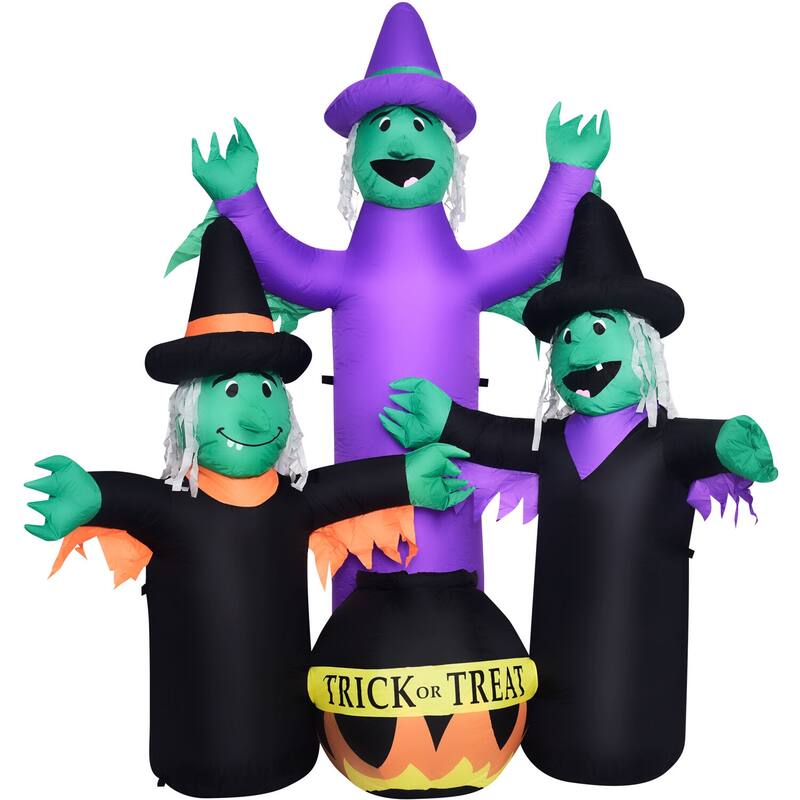 Haunted Hill Farm 6-Ft. Inflatable Pre-Lit Brewing Witch Trio with Cauldron