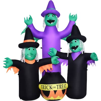 Haunted Hill Farm 6-Ft. Inflatable Pre-Lit Brewing Witch Trio with Cauldron