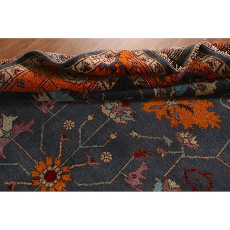 Blue Traditional Heriz Serapi Indian Area Rug Hand-Knotted Wool Carpet - 8'11" x 11'9"