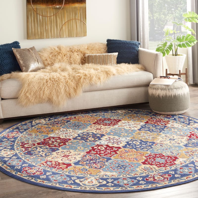 Nourison Grafix Vintage Boho Persian Border Area Rug - 8'  Round - Multicolor