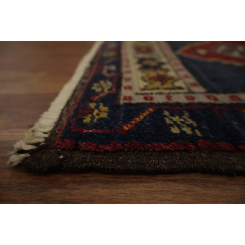 Hand Knotted Oriental 100% Wool Carpet Transitional Geometric Navy Blue & Blues Anatolian Area Rug - 2' 10'' X 1' 9''