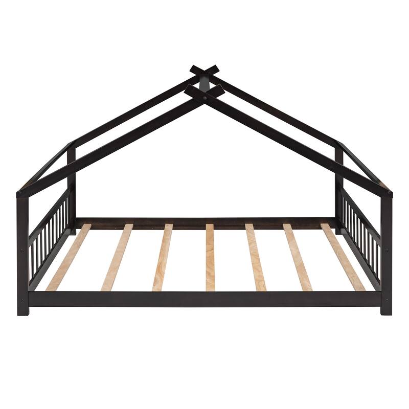 Full Pine House Platform Bed with Headboard & Footboard
