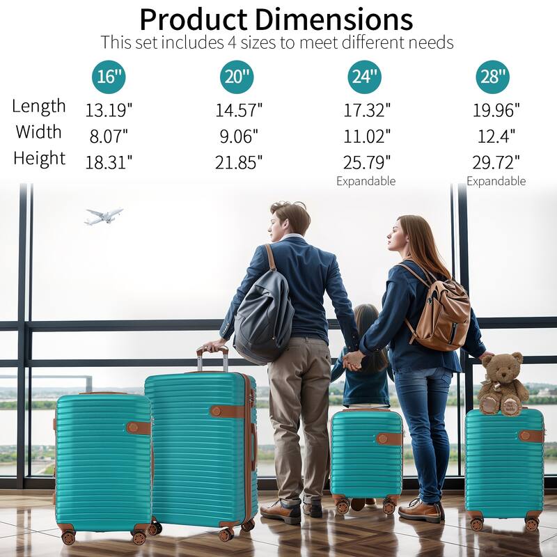 Luggage Expandable Durable Suitcase Trunks Sets w/ 4 Packing Cubes