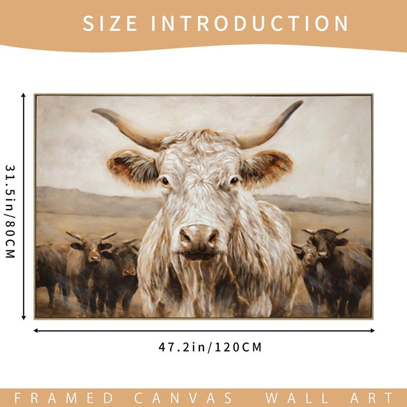 White Highland Cow Canvas Wall Art - Modern Minimalist Animal Art Print,Framed in Solid Wood, Nature Inspired Wall Decor