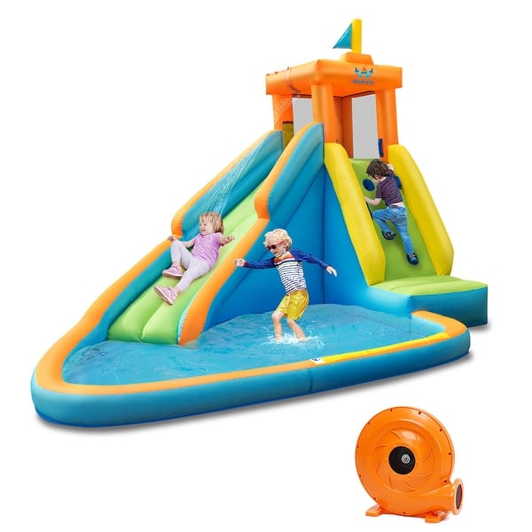 slide 2 of 13, Costway Kids Bounce House Castle Splash Water Pool with 740W Blower - See Description Blue - See Description - Kids