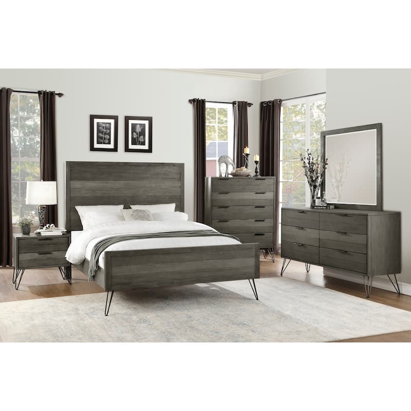 Contemporary Three-Tone Nightstand Perched atop Metal Legs Acacia Veneer Modern Bedroom Furniture - Grey