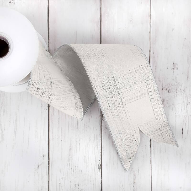 HGTV Home Collection , Silver Cotton Plaid Double fused Ribbon , Silver, 3 in - 3 in