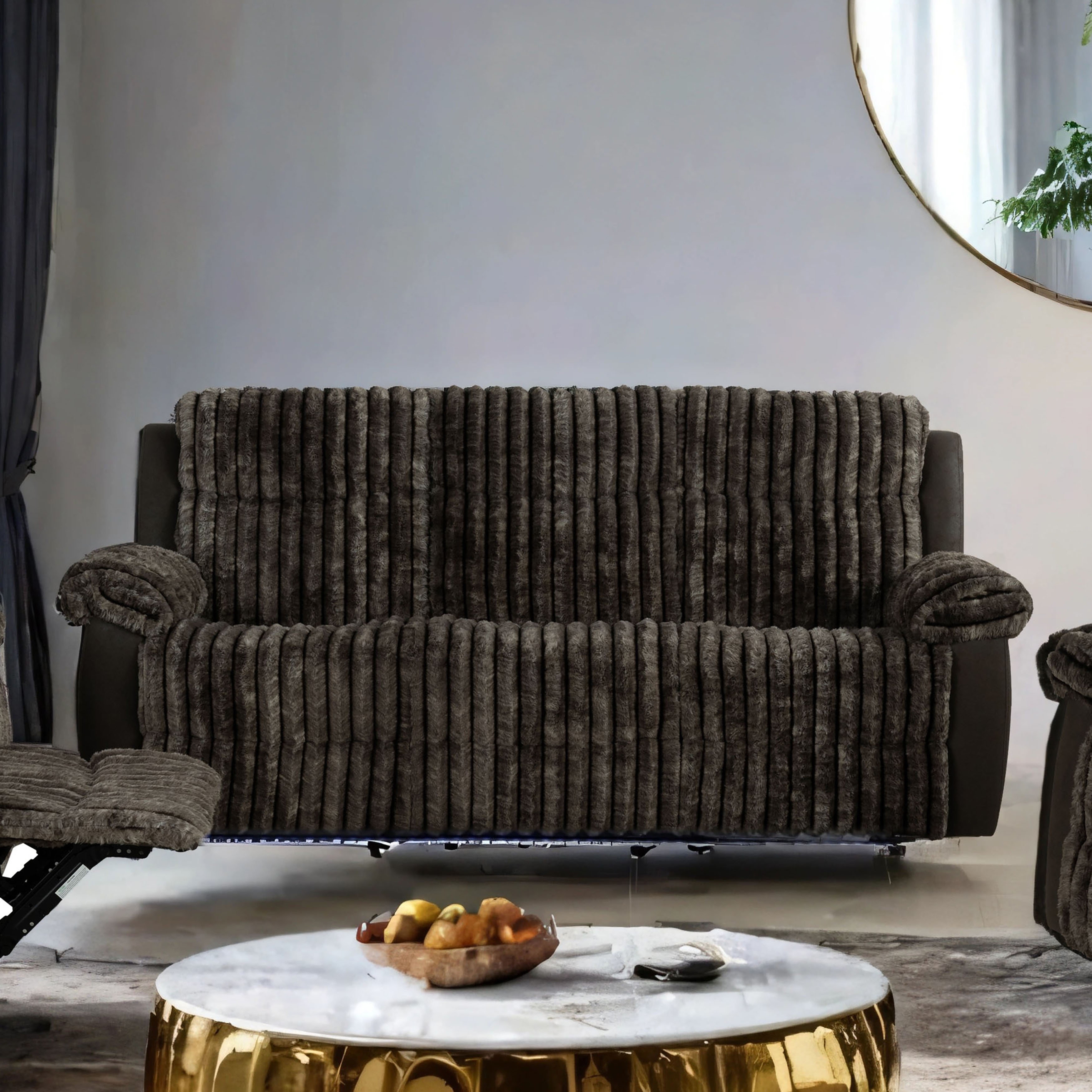 Furniture of America Sander Two-Tone Manual Reclining Sofa with LED on Bottom