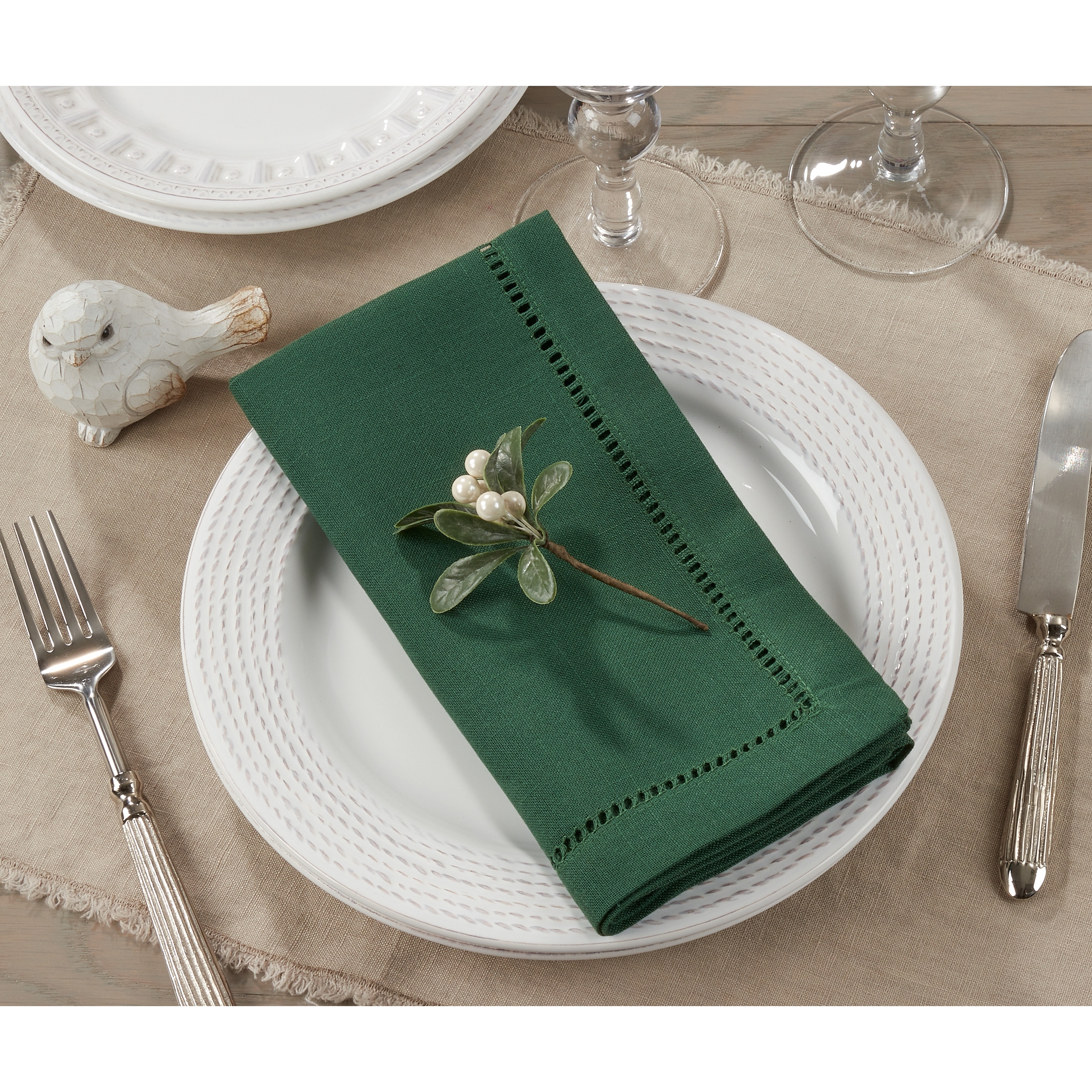 12 Linen Dinner Napkins with Hemstitched Edges 22 inch White | Cloth Table Napkins | Linen Wedding Napkins | Everyday Napkins