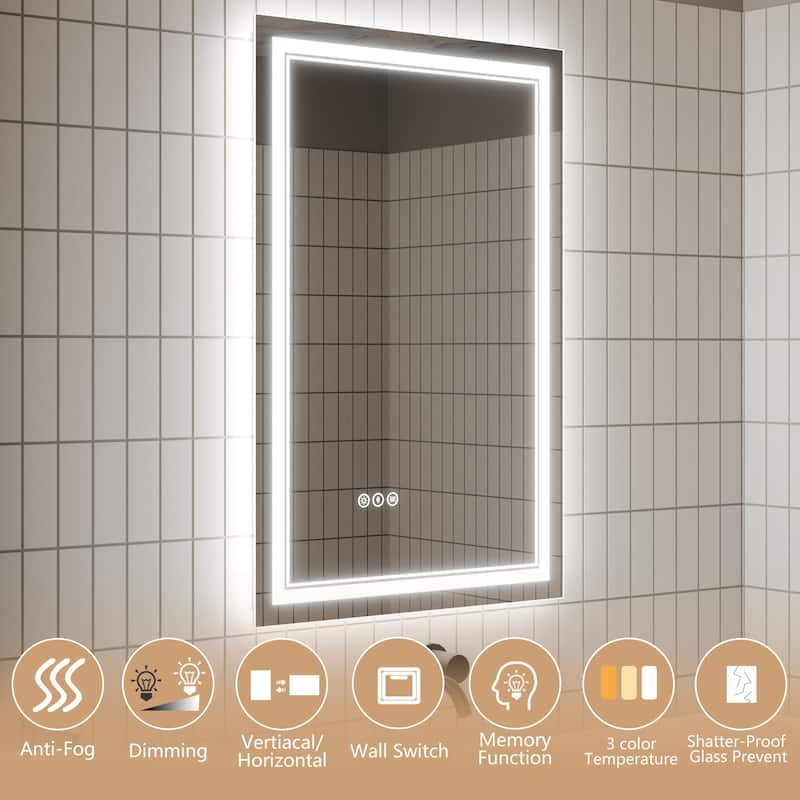 Rectangle Frameless Anti-Fog Wall Mounted LED Light Bathroom Vanity Mirror