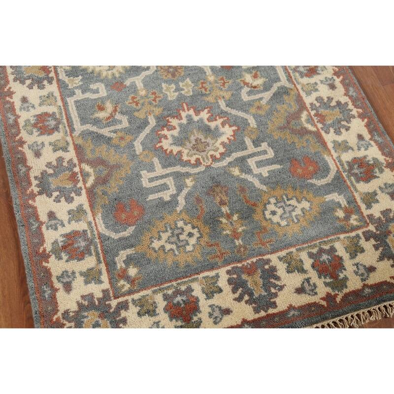 Gray Geometric Oushak Indian Accent Rug Hand-Knotted Wool Carpet - 3'1"x 5'4"