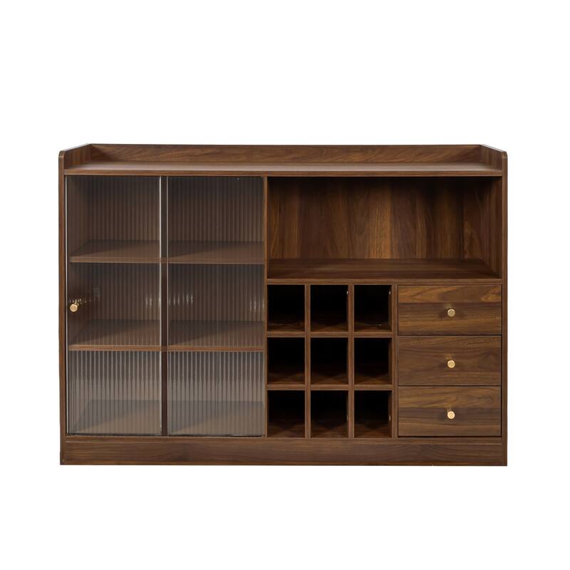 The Curated Bar Cabinet - Freestanding Sideboard with Dual Sliding Textured Glass Doors