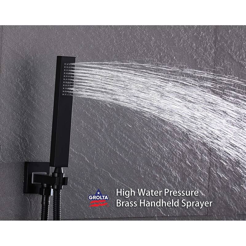 12" Ceiling Rainfall 3 Way Thermostatic Faucet Shower System w/6 Body Jets