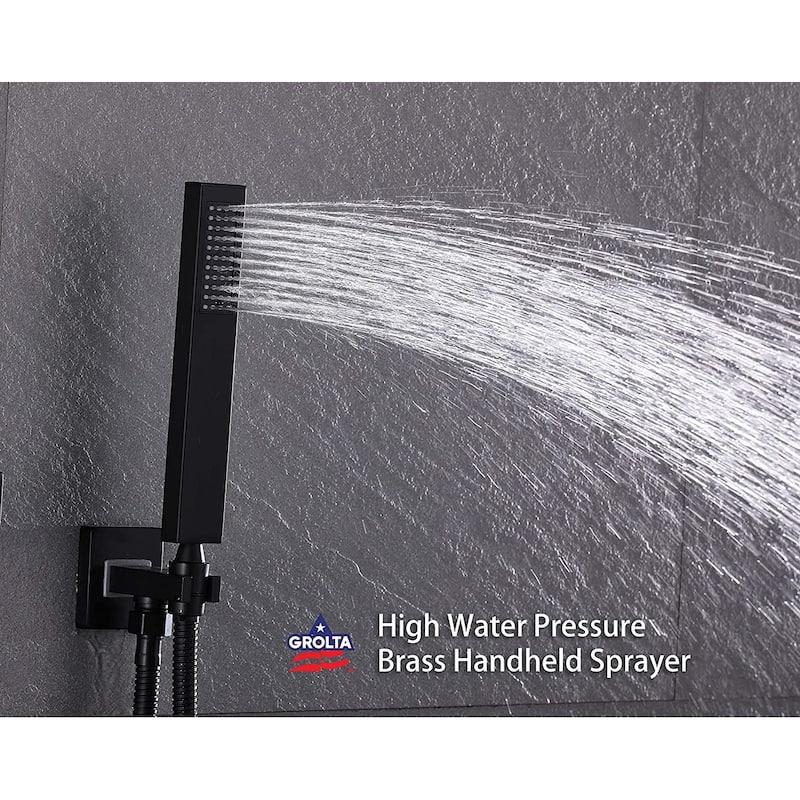 Dual Heads 12" Rainfall & High Pressure 6" Shower System w/ 3 Way Thermostatic Faucet - Matte Black - Matte Black