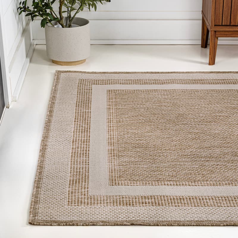 JONATHAN Y Hali Classic 3-Stripe Border Beige/Cream Indoor/Outdoor Area Rug