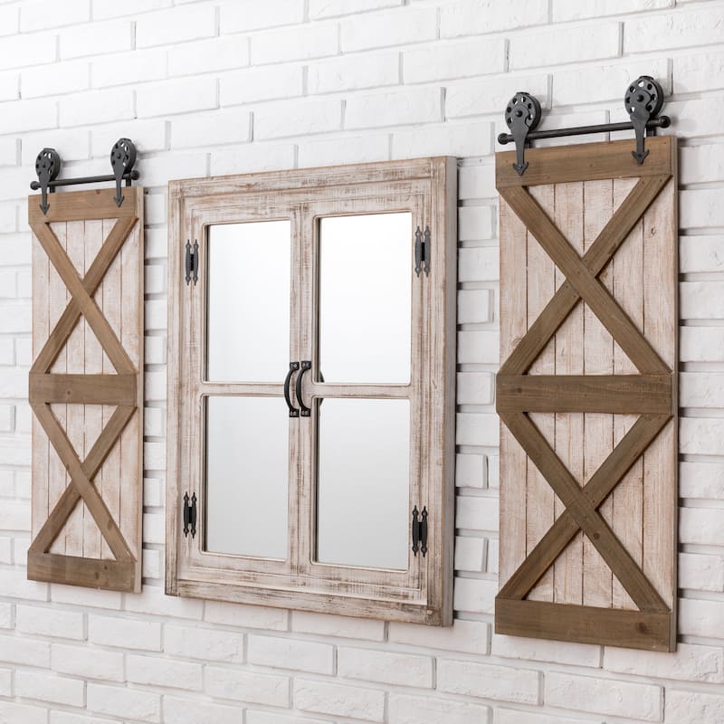 Glitzhome 31.5"H Oversized Farmhouse Wood Frame Accent Window Wall Mirror