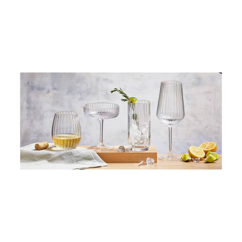 Gramercy Fluted Stemless Wine Glasses - Clear Drinkware, 18oz Capacity, Everyday Use, Hand Wash Only