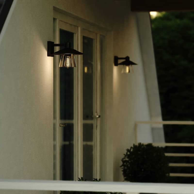Westport Steel 1 Light LED Compatible Black Coastal Outdoor Wall Lantern Clear Glass - 10-in W x 8-in H x 11-in D