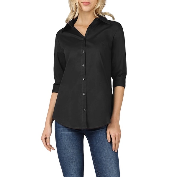 NE PEOPLE Womens Missy Fit 3/4 Folded Sleeve Button Down Shirts Tops