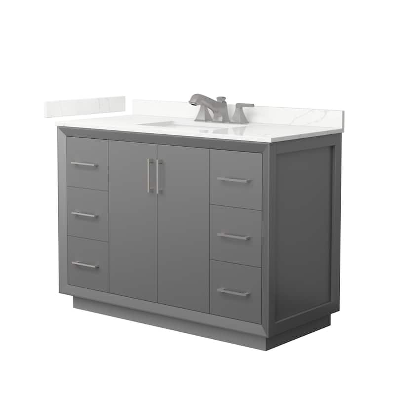 Wyndham Collection WCF414148S-QTZ-US3MXX Strada 48" Free Standing - Dark Gray / Giotto Quartz Top / Brushed Nickel