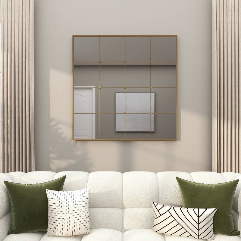 CosmoLiving by Cosmopolitan Gold Metal Window Pane Inspired Room Wall Mirror