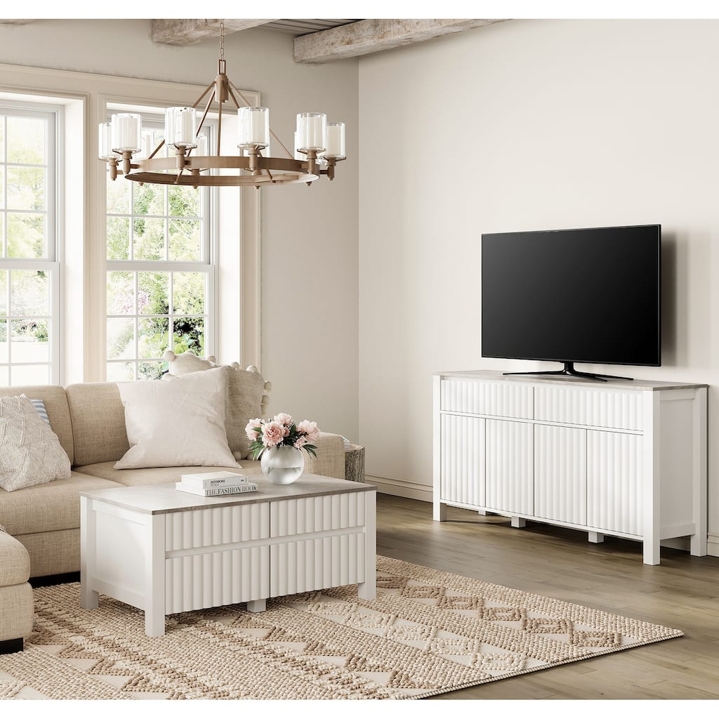 WAMPAT White Modern Sideboard TV Stand and Coffee Table, Set of 2