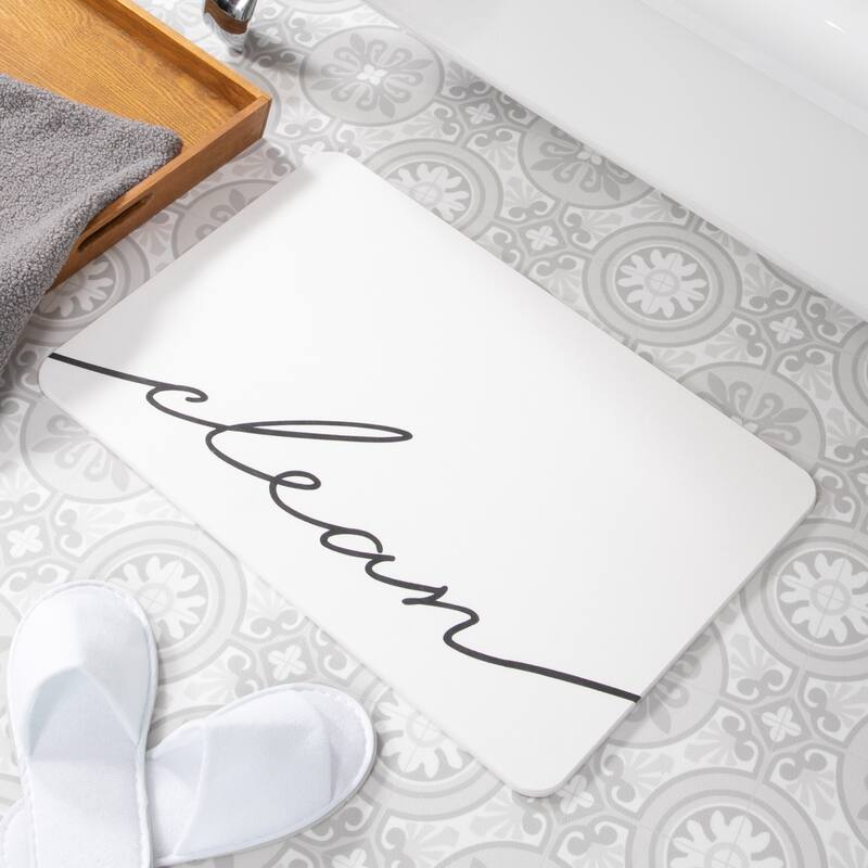 Artsy Mats Clean Script White Stone Non Slip Bath Mat