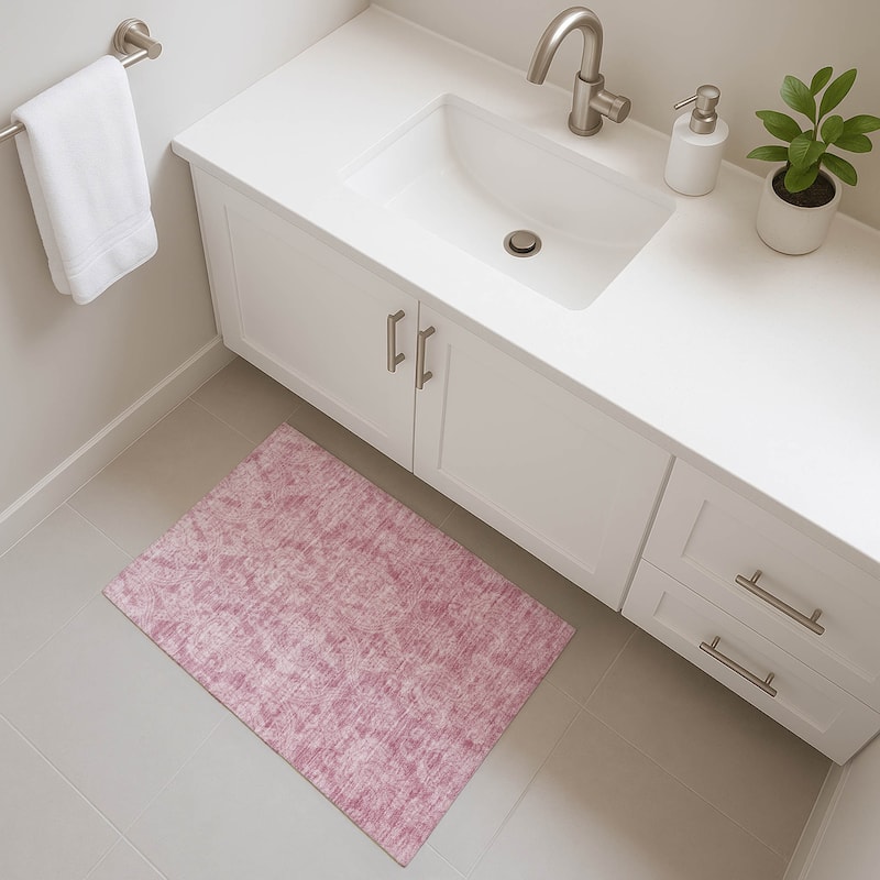Premium Washable Super Soft Traditional Damask Mayfield Rug - Pink - 1'8" x 2'6"