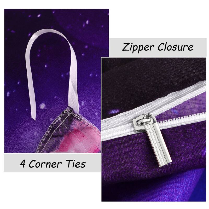 2 piece Galaxies Purple Comforter Duvet Cover Set Reversible Design