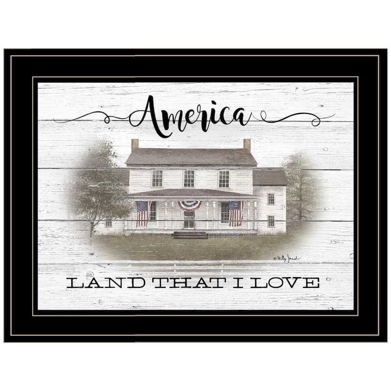 TrendyDecor4U Farmhouse "America" Framed Print Wall Art by Billy Jacobs - Earthtone