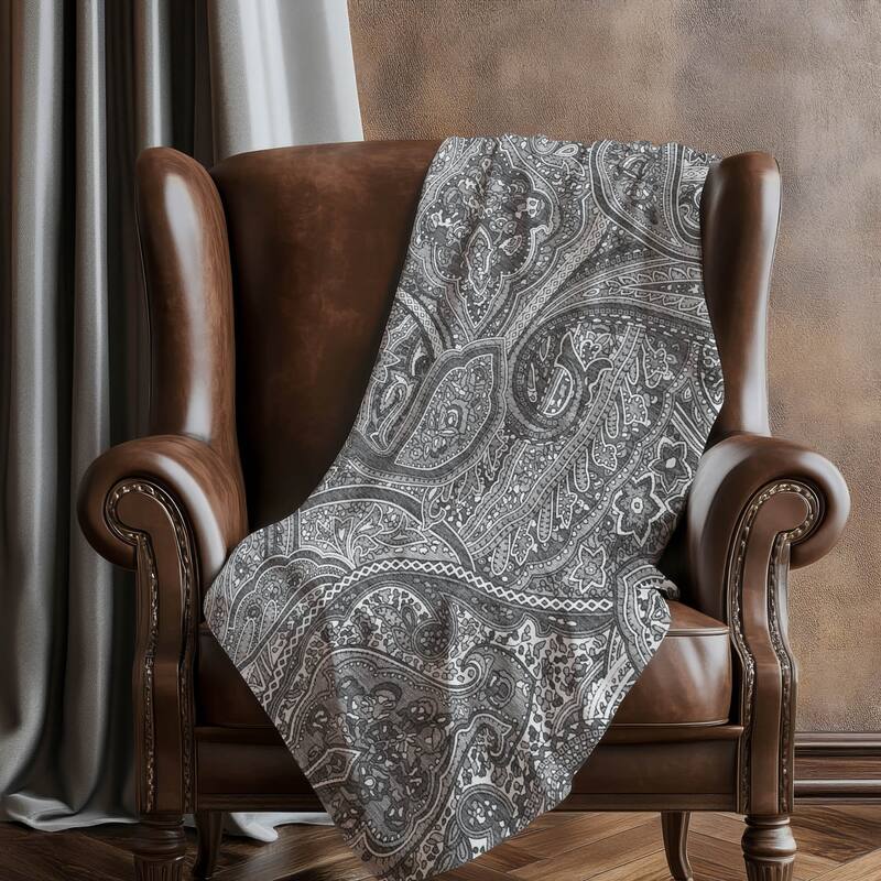 Premium Machine Washable Modern Paisley Sherpa Throw Blanket