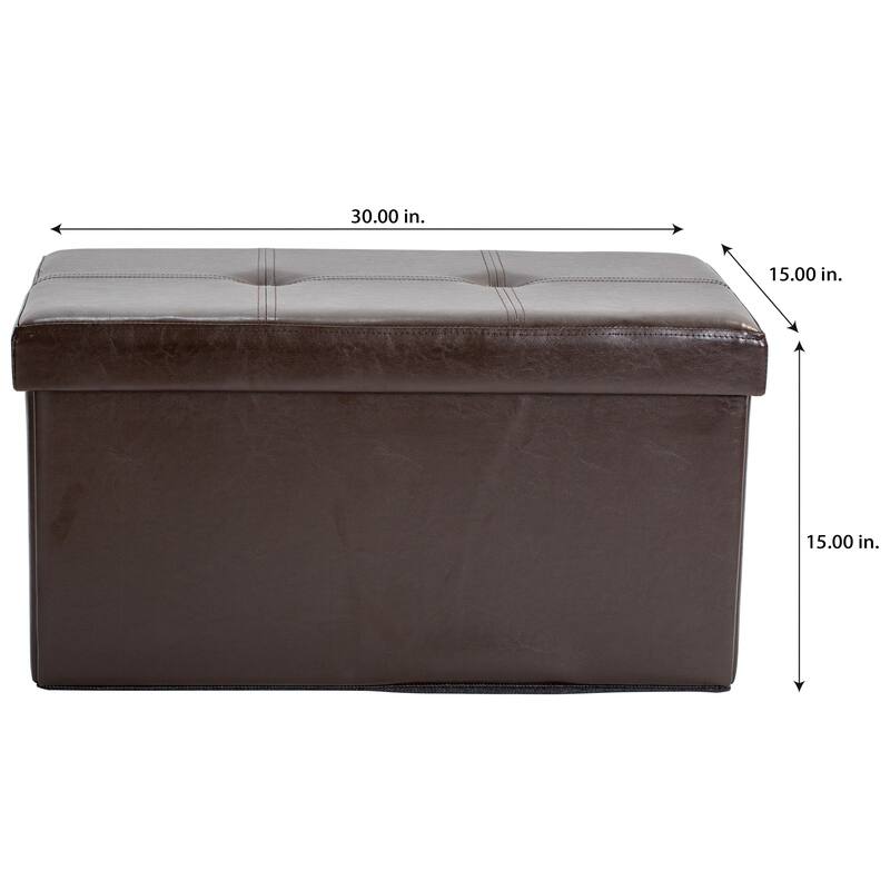 Simplify Chocolate Faux Leather Double Folding Storage Ottoman - 30" x 15" x 15"