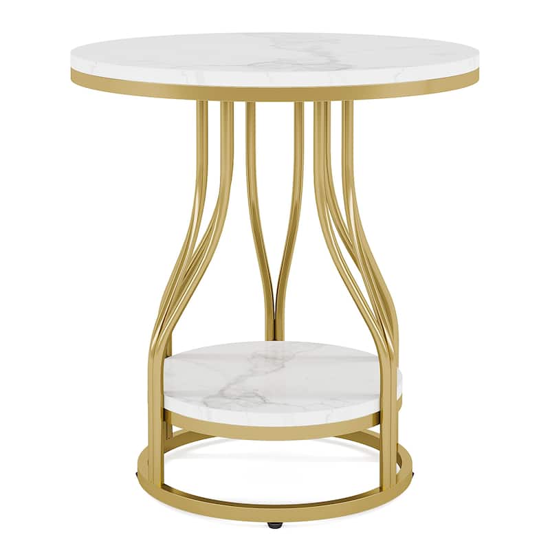 Round End Table, 2-Tier Side Tables, Modern Bedside Table, Small Chirside Tables for Couch Side