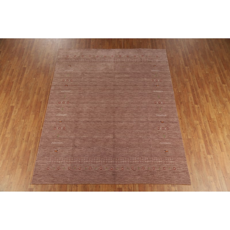 Brown Tribal Gabbeh Indian Area Rug Handmade Wool Carpet - 8'0" x 9'10"
