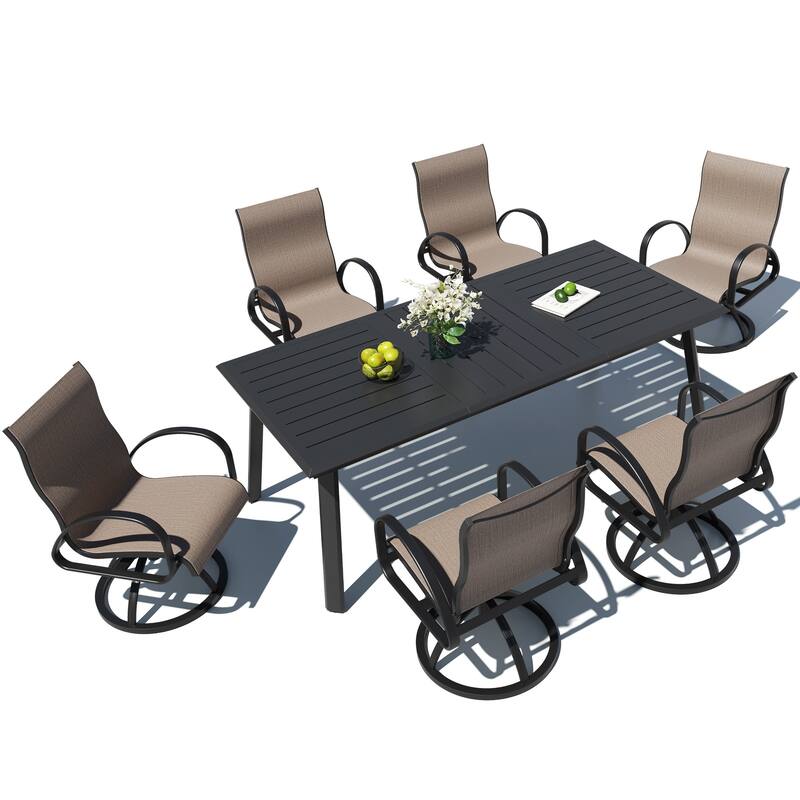7/9-Piece Outdoor Patio Dining Set Swivel Sunbrella Dining Chairs and Aluminum Dining Table with Umbrella Hole - Augustine Ashe - Set of 7