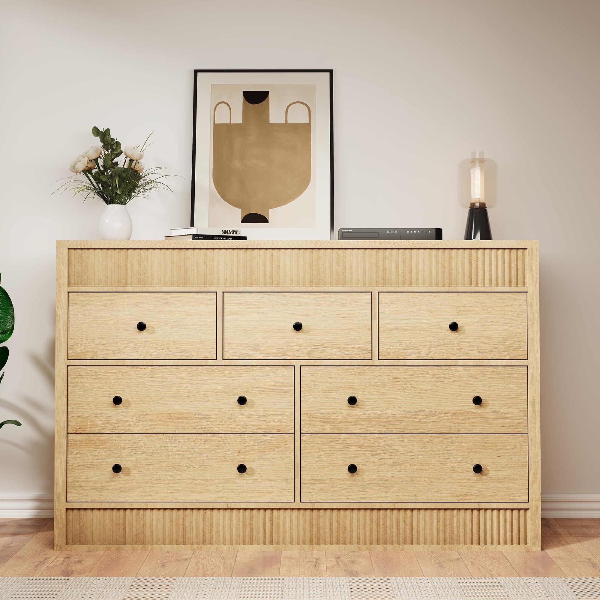 Drawer Dresser for Bedroom, Wide Wooden Chest of Drawers, Fluted Storage Organizer for Living Room, Hallway and Entryway