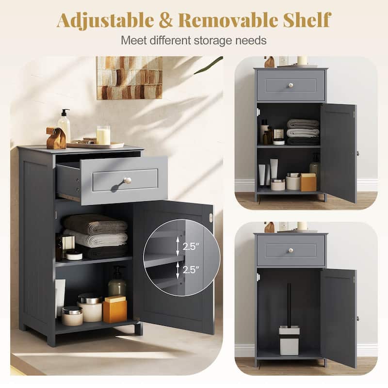 Costway White Floor Storage Cabinet Bathroom Organizer Cupboard Drawer