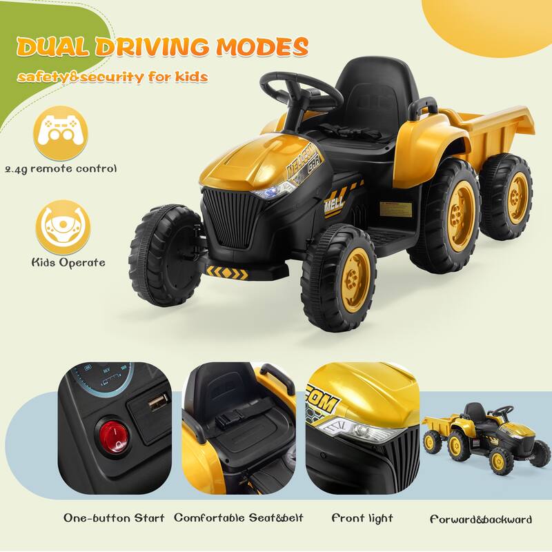 EROMMY Ride on Car Toys with Remote Control, Digger, Horn, Lights, Music Player, Safety Belt,