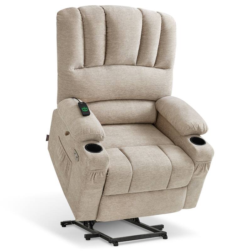 Power Lift Recliner Chair for Elderly, Massage and Heat, Faux Leather & Fabric