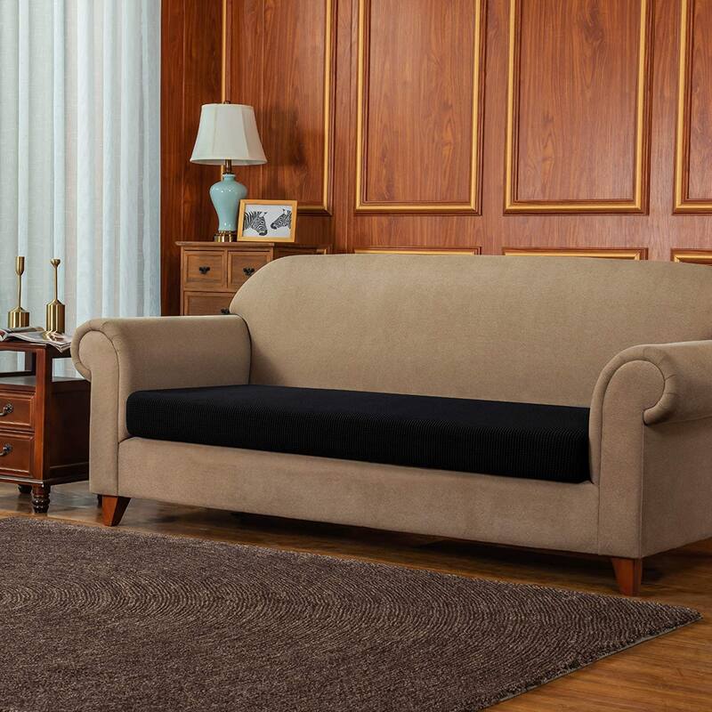 Subrtex Stretch Sofa Cushion Cover Textured Grid Furniture Covers - Black