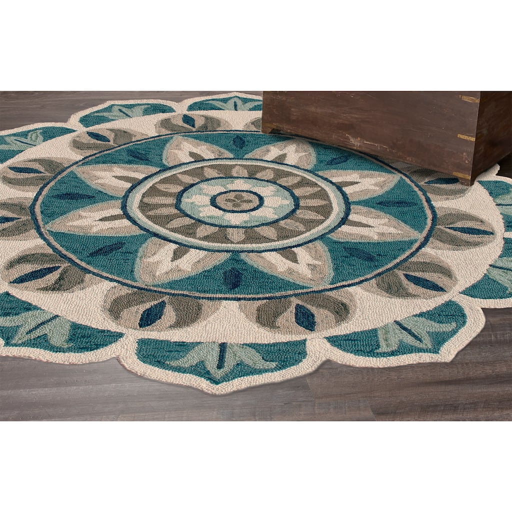 Sevita Dana Aqua Blue/Gray Bohemian Floral Hand-Tufted Wool Round Rug