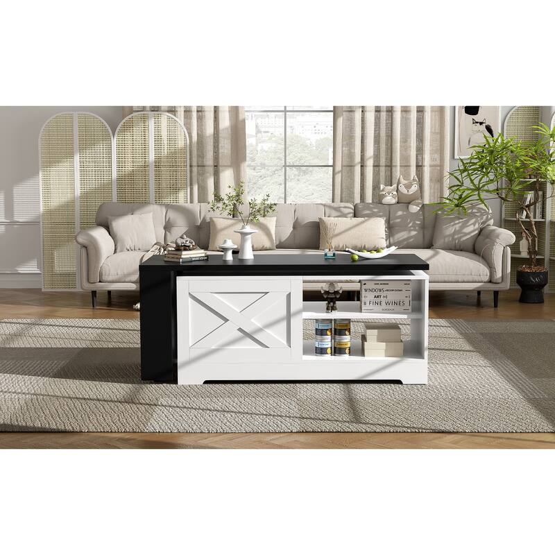 Rossetta Rustic-Style Lift Top Coffee Table with Built-in USB Ports and Power Outlets, Storage Compartments