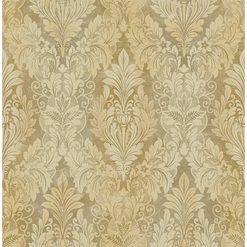 Seabrook Design Apollo Diamond Damask Unpasted Wallpaper - 20.5 in W x 33 ft. L - Metallic Beige & Honey