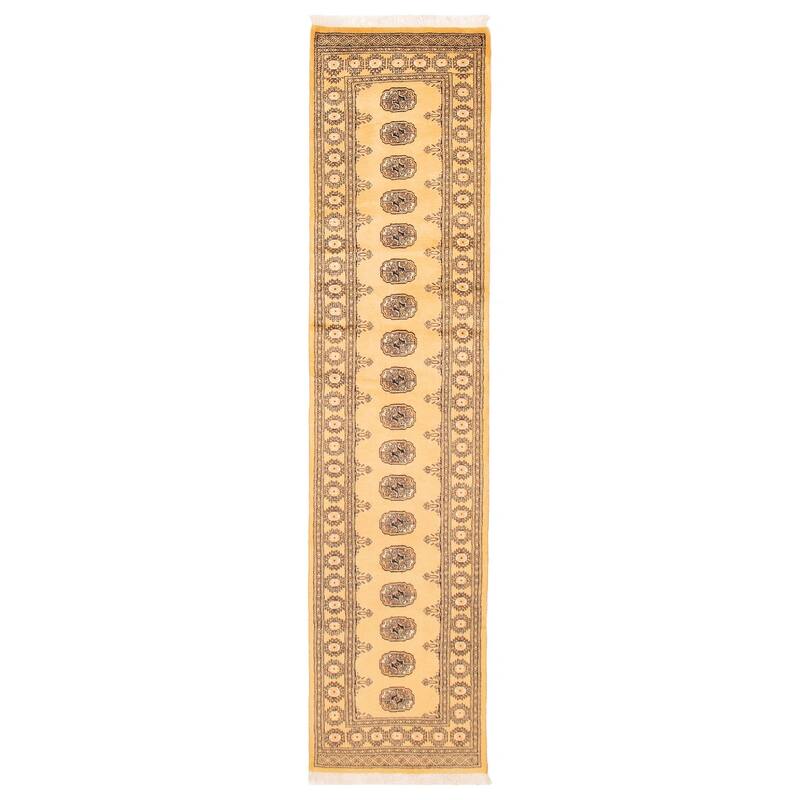 ECARPETGALLERY Hand-knotted Peshawar Bokhara Gold Wool Rug - 2'7 x 10'5 - 2'7 x 10'5 - Gold